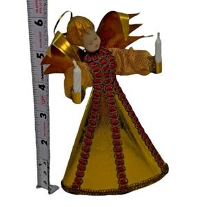 1950s Koestel Wax Angel Tree Topper 6" West Germany Gold Dress VTG Holding Candl